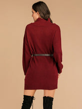 Perfee Slit Turtleneck Long Sleeve Mini Sweater Dress OutfitFlow